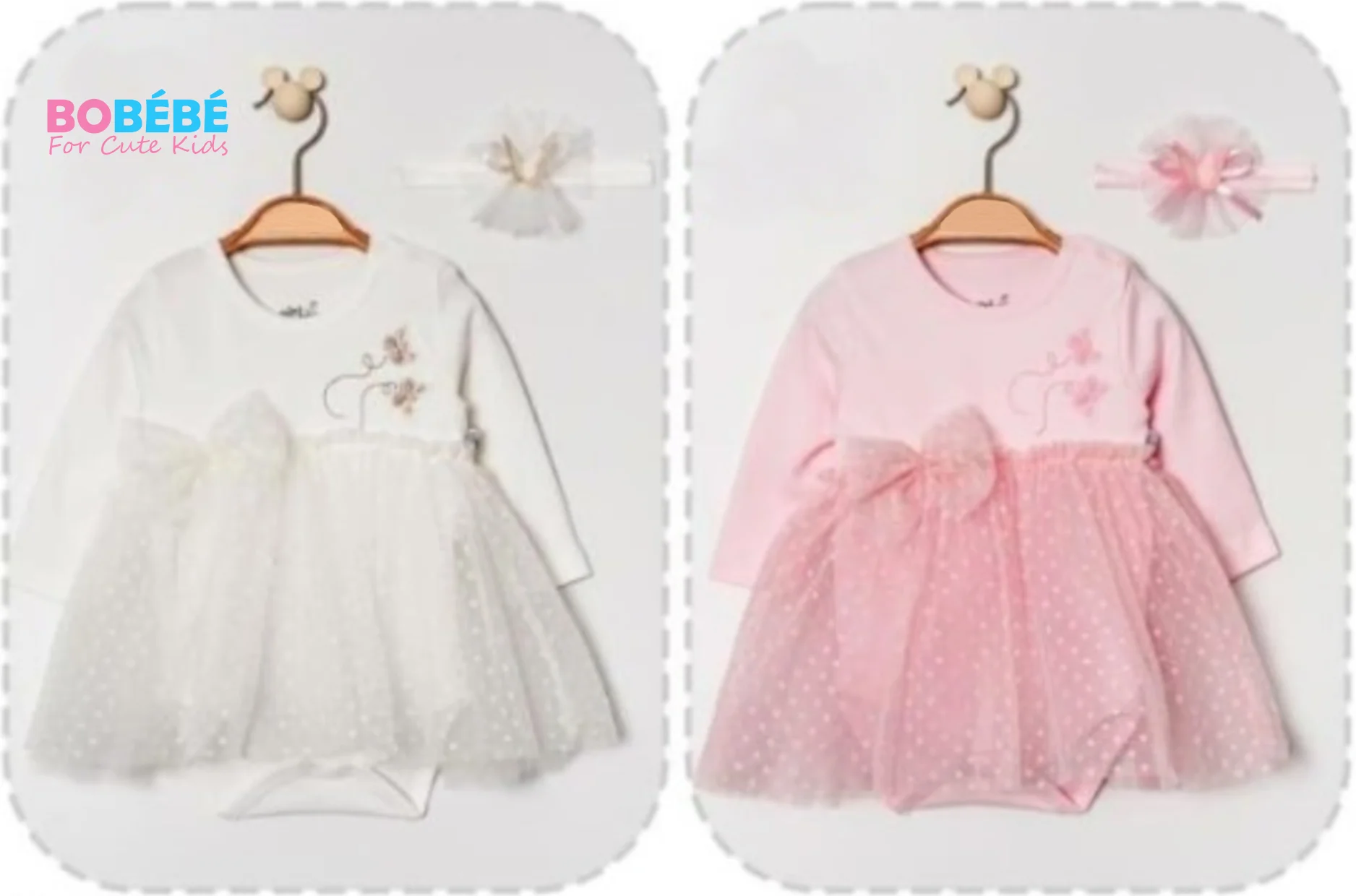 Robe-body bébé fille en tulle — 2 pièces (robe + bandeau)