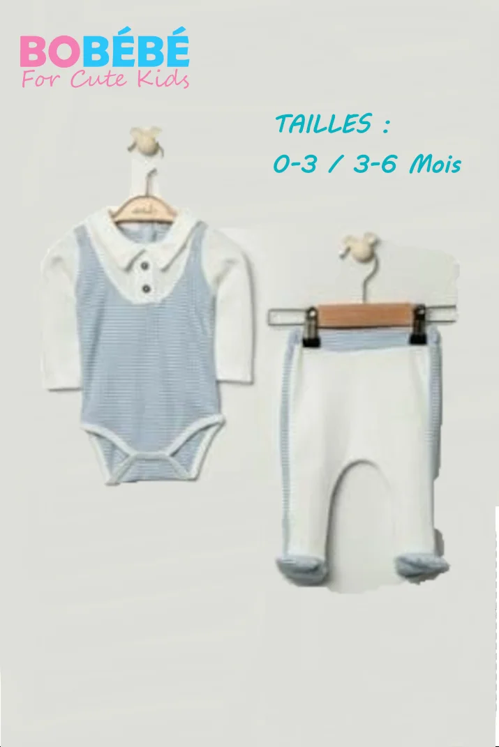 Ensemble Bébé Garçon 2 Pièces – Body Col Polo & Pantalon Confort