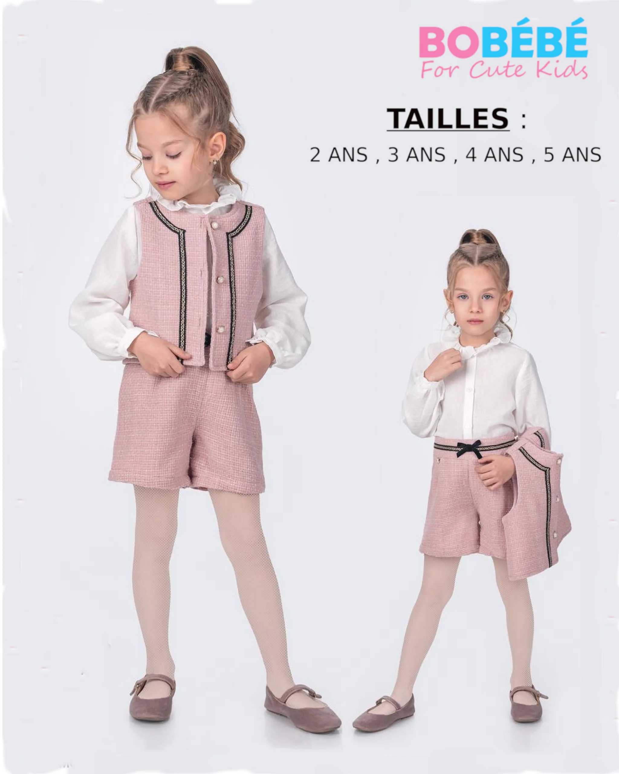 Ensemble Fille Élégant – Chemise Volantée, Gilet Sans Manches et Short