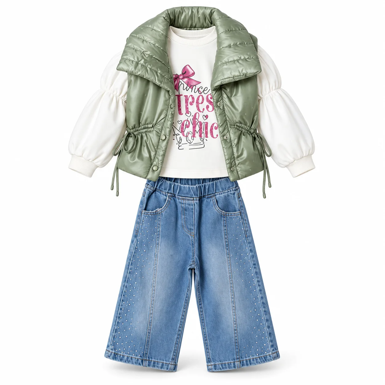 Ensemble fille 3 pièces (Gilet sans manches + Sweat + Jean)