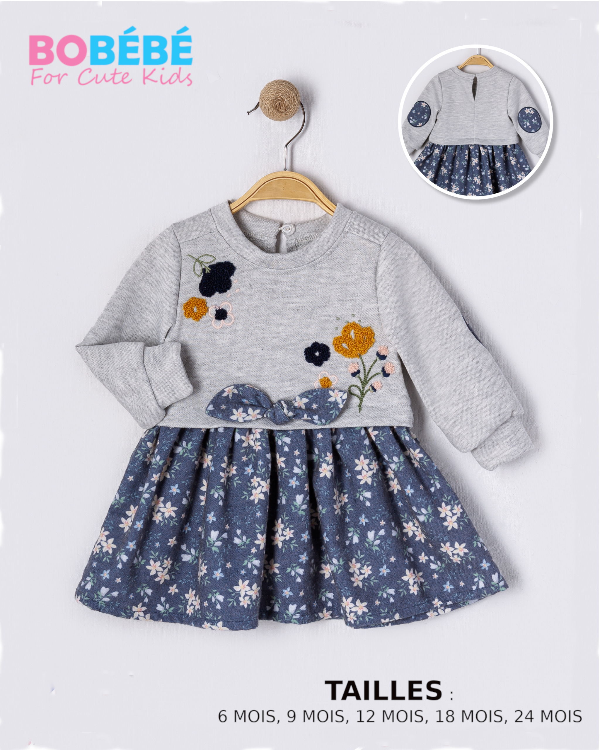 Robe Bébé Fille – Sweat Brodé et Jupe Fleurie