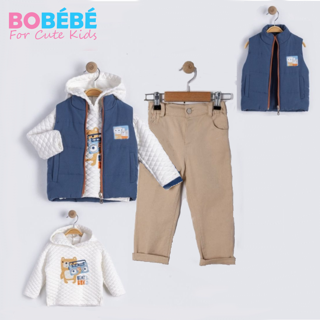 Ensemble bébé garçon 3 pièces (Gilet sans manches + Sweat à capuche + Pantalon)