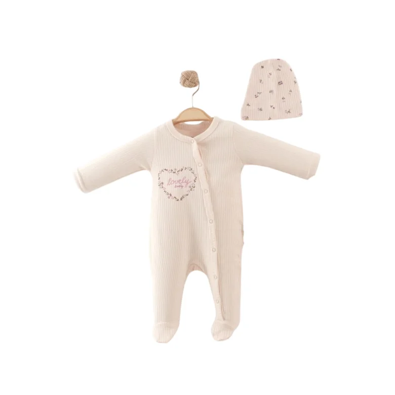 Grenouillère 0-3 Mois bébé imprimée fleurs + bonnet 