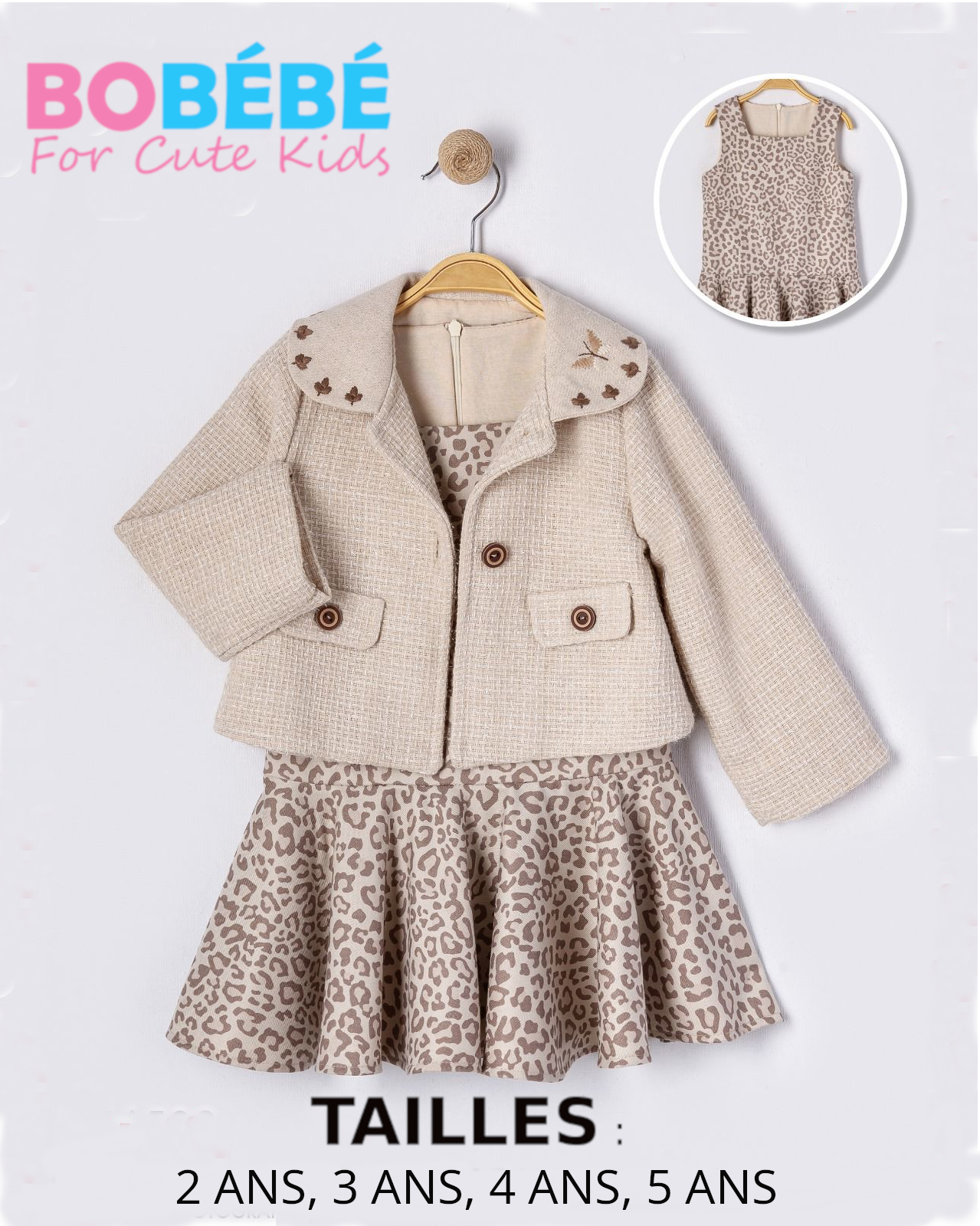 Ensemble Bébé Fille Chic – Robe Léopard et Veste Élégante