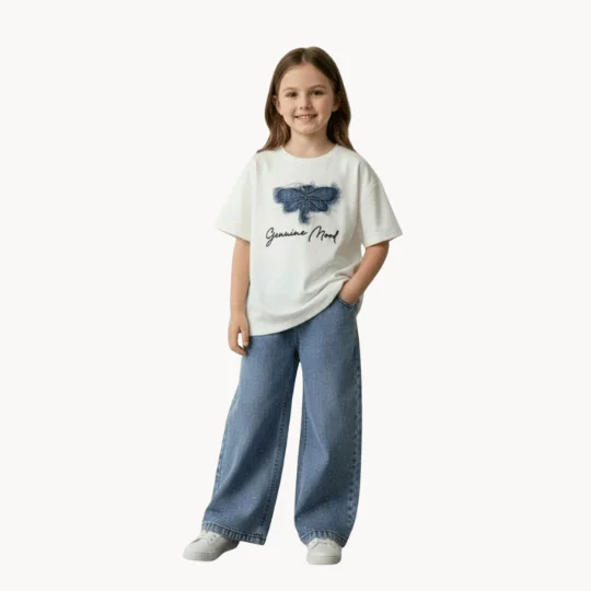 Ensemble 6-10 Ans Fille Casual – T-shirt Blanc & Jean Large