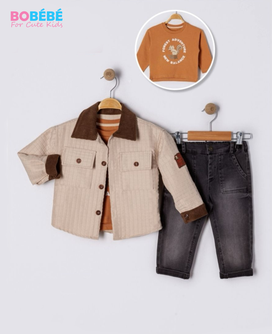 Ensemble garçon 3 pièces (Veste doublée + Sweat + Jean)