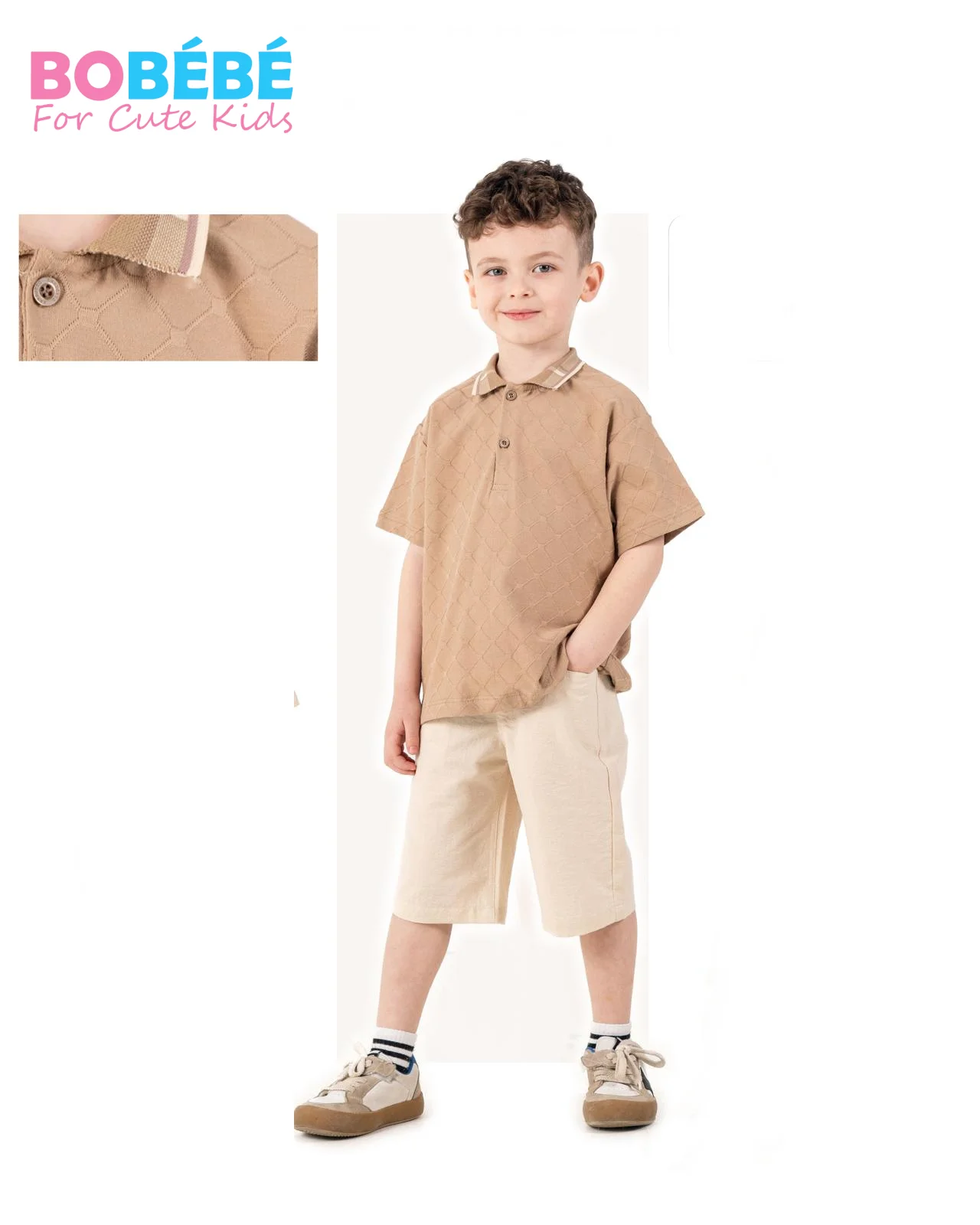 Ensemble Garçon 2-13 Ans Été 2 Pièces – Polo texturé + Bermuda