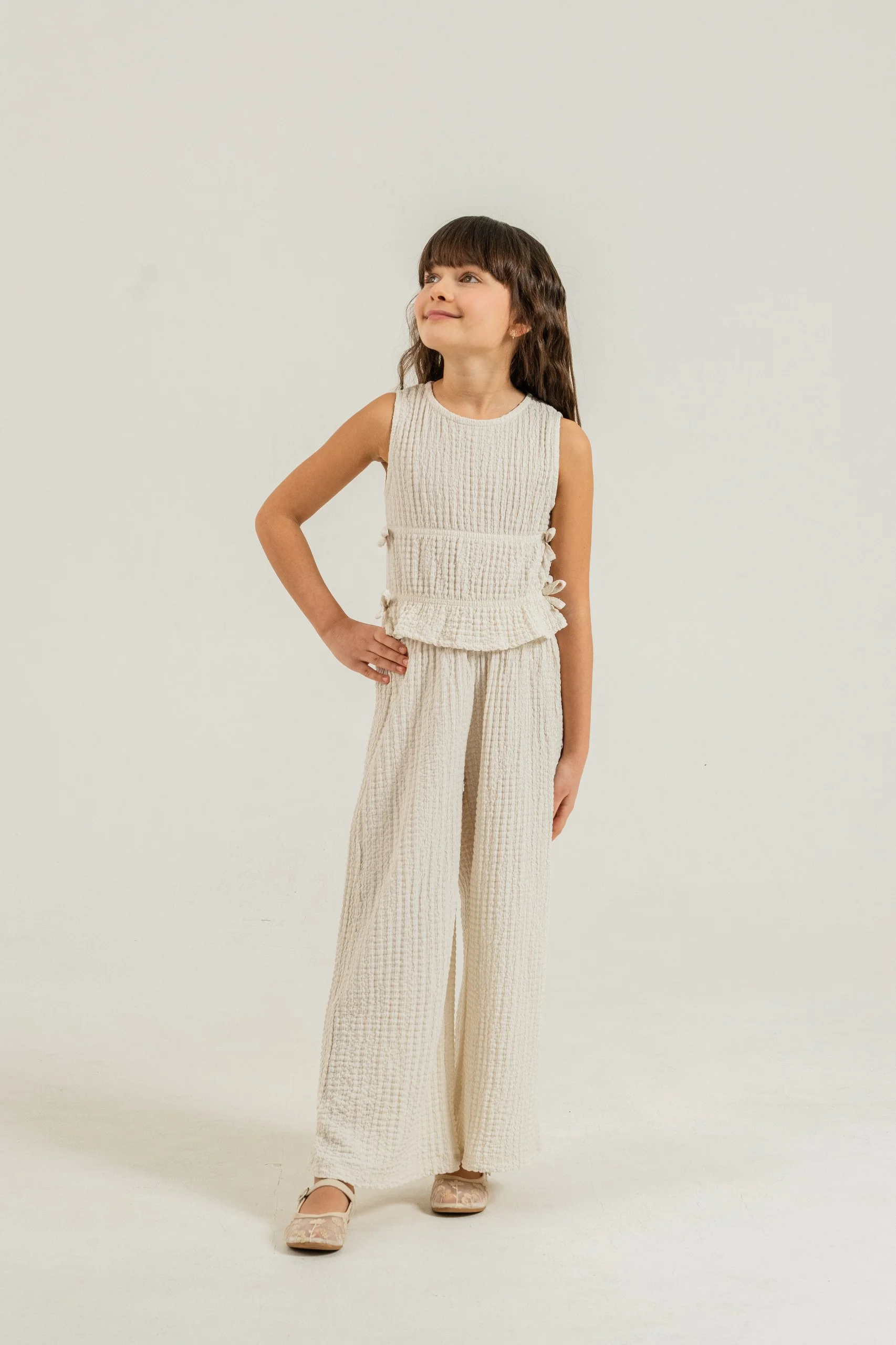 Ensemble 7-10 Ans Fille Bohème – Top Texturé & Pantalon Large Ivoire