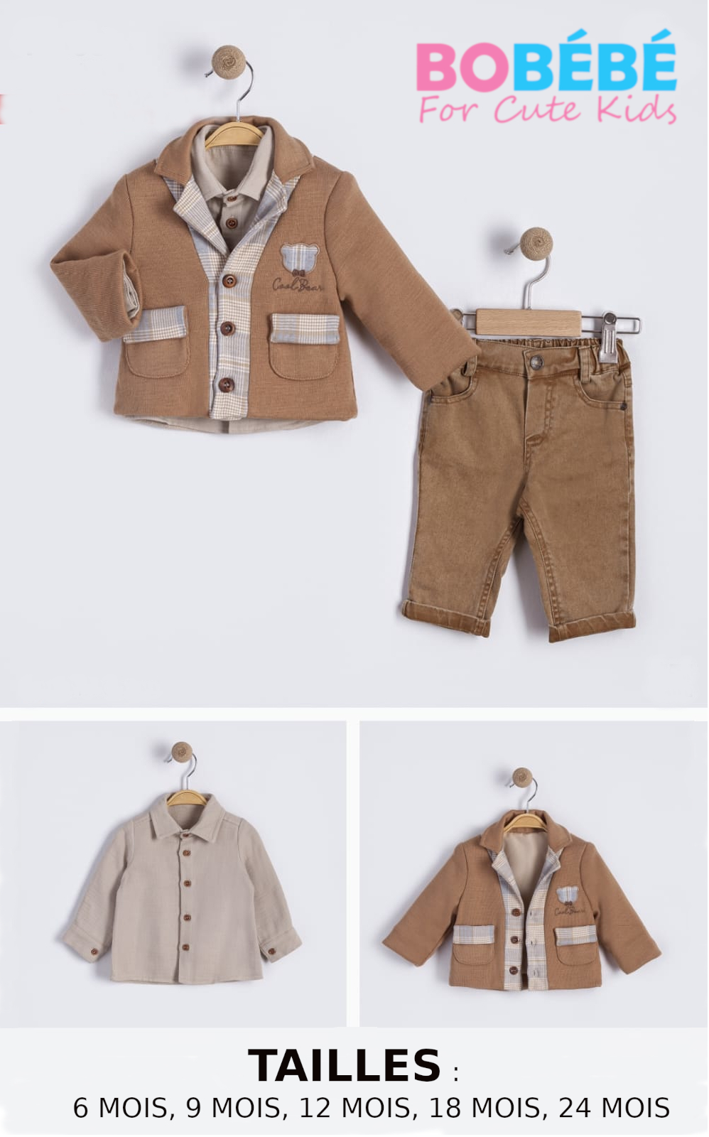 Ensemble Bébé Garçon Chic – Veste Élégante, Chemise et Pantalon