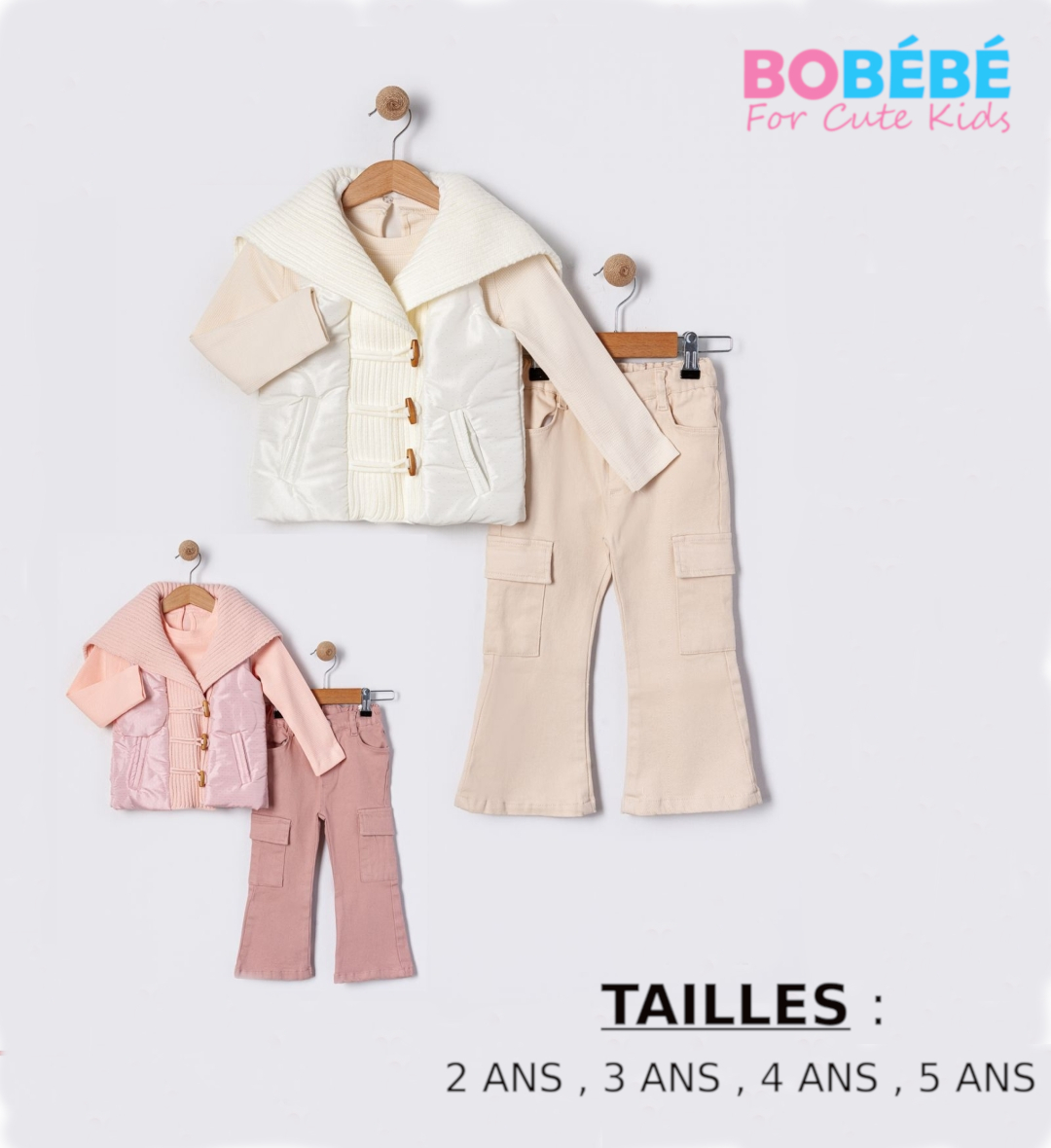 Ensemble Fille Tendance – Gilet Matelassé avec Col Large et Pantalon Cargo