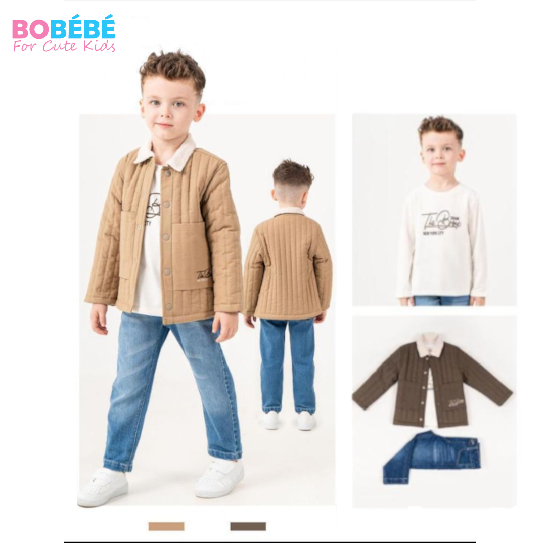 Ensemble garçon 3 pièces (Veste matelassée + T-shirt + Jean)