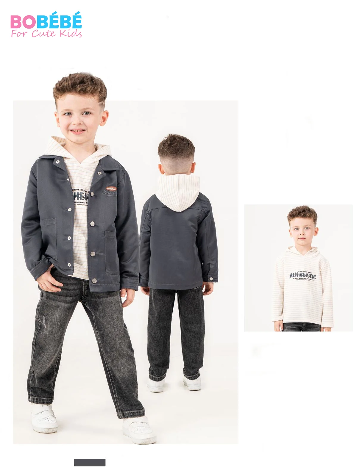 Ensemble garçon 3 pièces (Veste + Sweat à capuche + Jean)