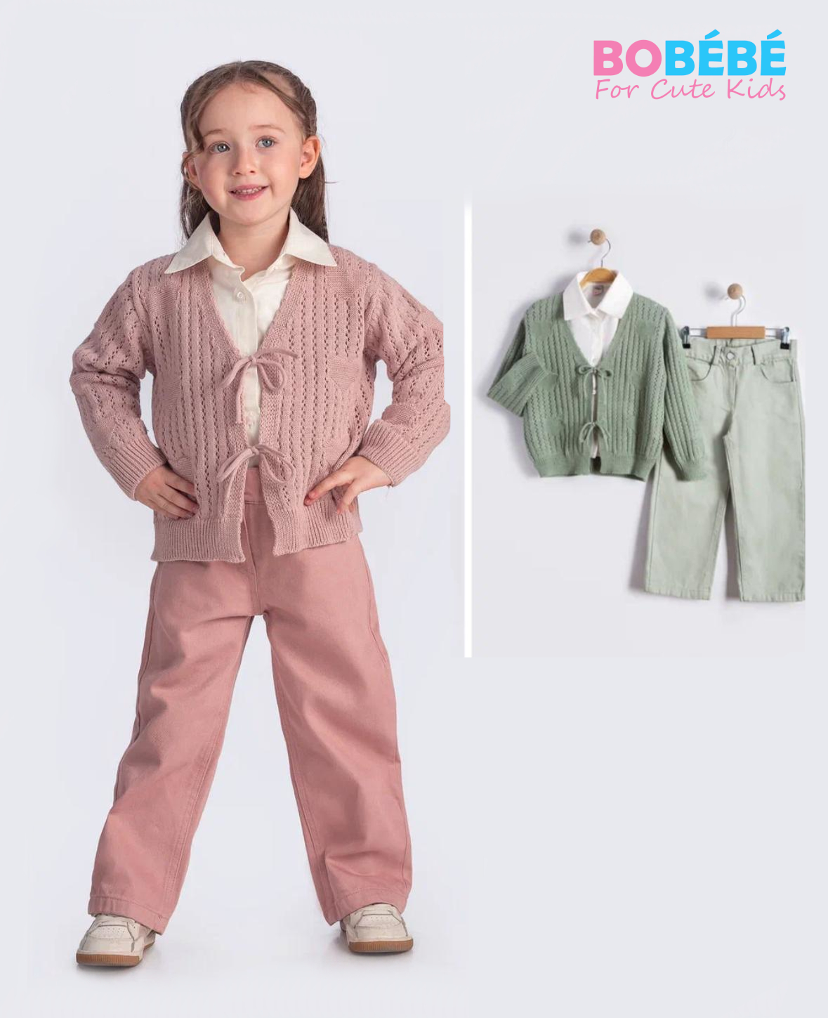 Ensemble fille 3 pièces (Gilet en maille + Chemise + Pantalon)