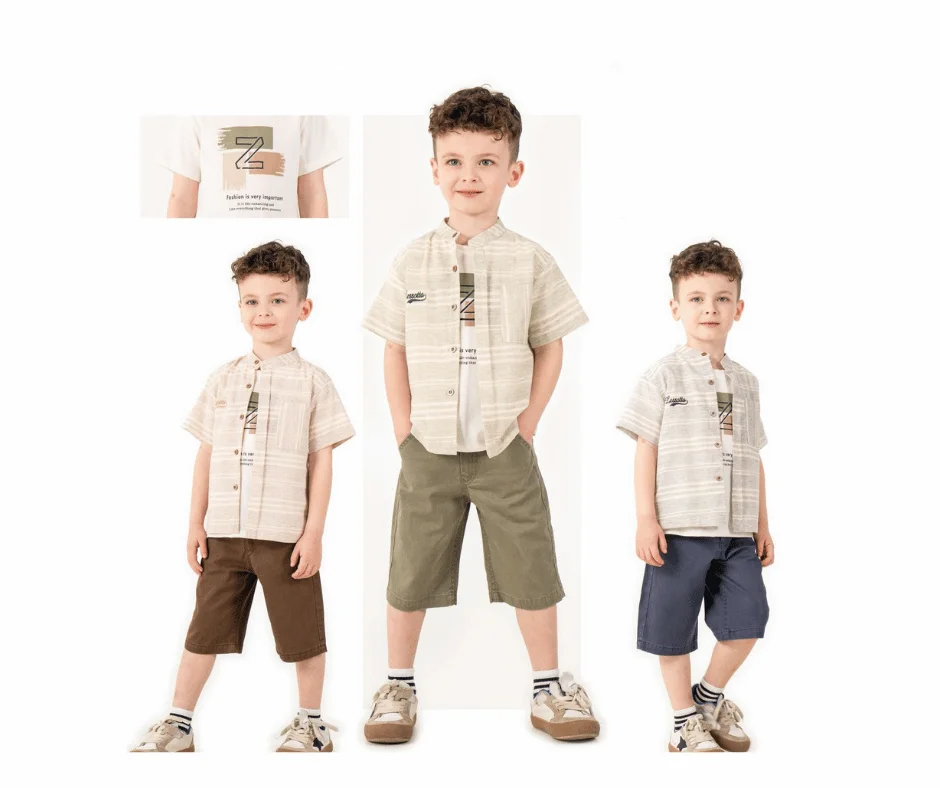 Ensemble garçon 2-13 ANS 3 pièces – Surchemise + T-shirt + Short