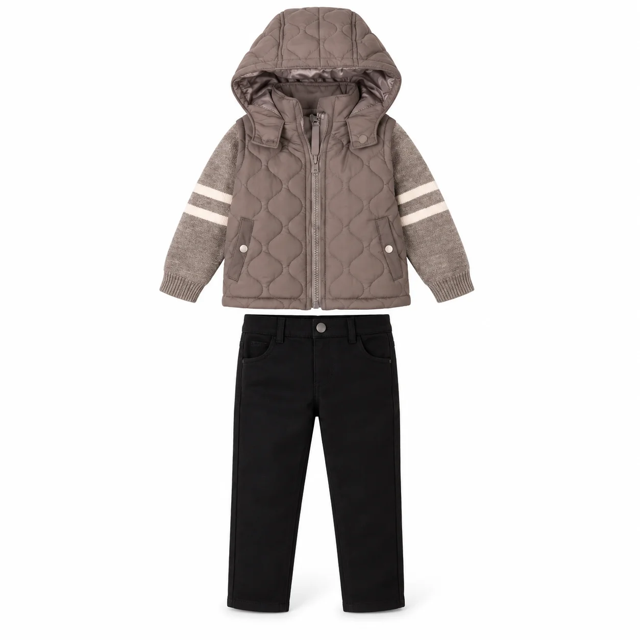 Ensemble garçon 3 pièces (Gilet matelassé à capuche + Pull + Pantalon)