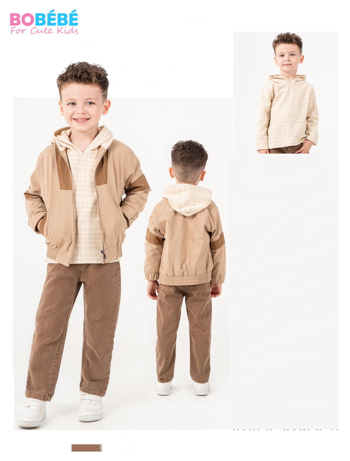 Ensemble garçon 3 pièces (Veste zippée + Hoodie à capuche + Pantalon)