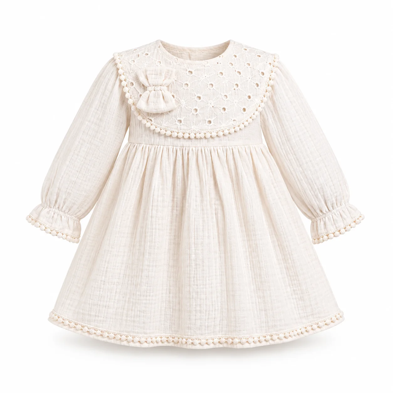 Robe Fille Premium Beige – Dentelle & Détails Brodés