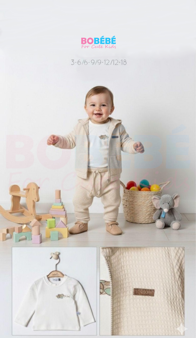 Ensemble Bébé Garçon 3 Pièces Coton – Sweat, Gilet Zippé & Pantalon