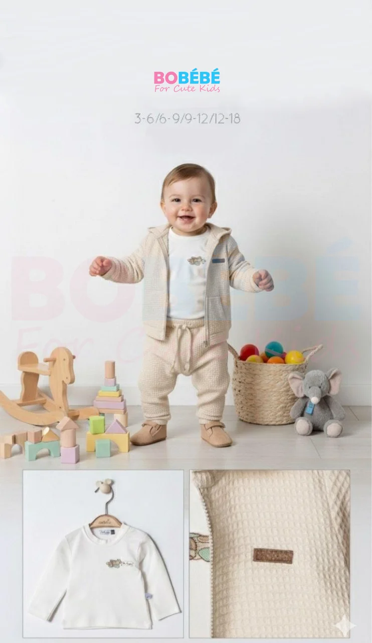 Ensemble Bébé Garçon 3 Pièces Coton – Sweat, Gilet Zippé & Pantalon