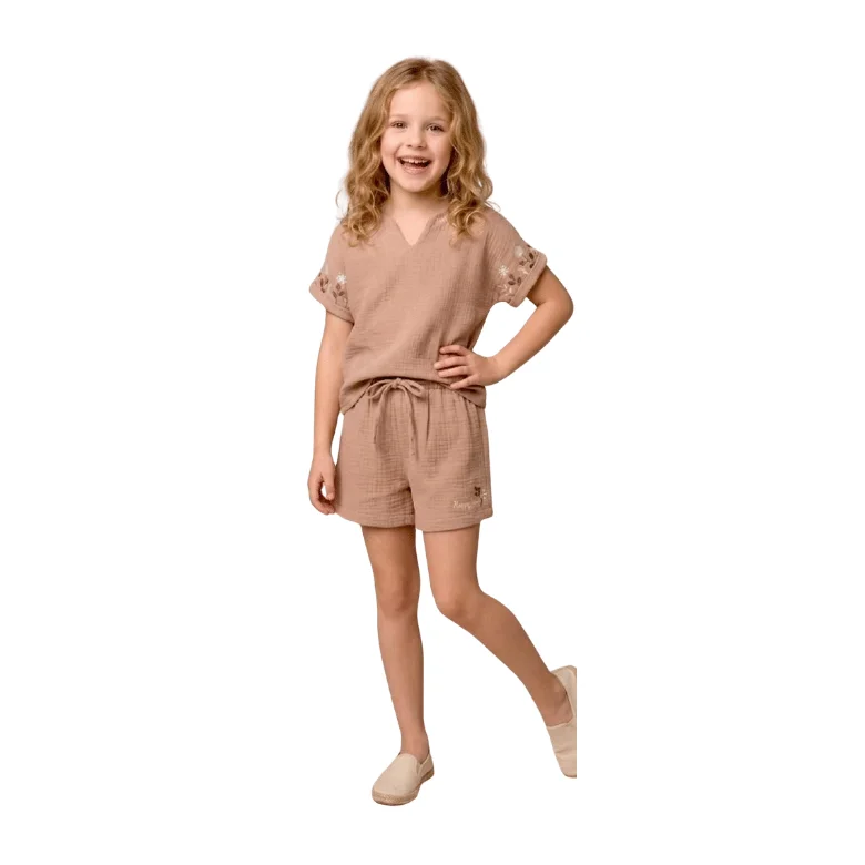 Ensemble 6-9 Ans Été Fille – Lin Léger 2 Pièces (Top + Short)