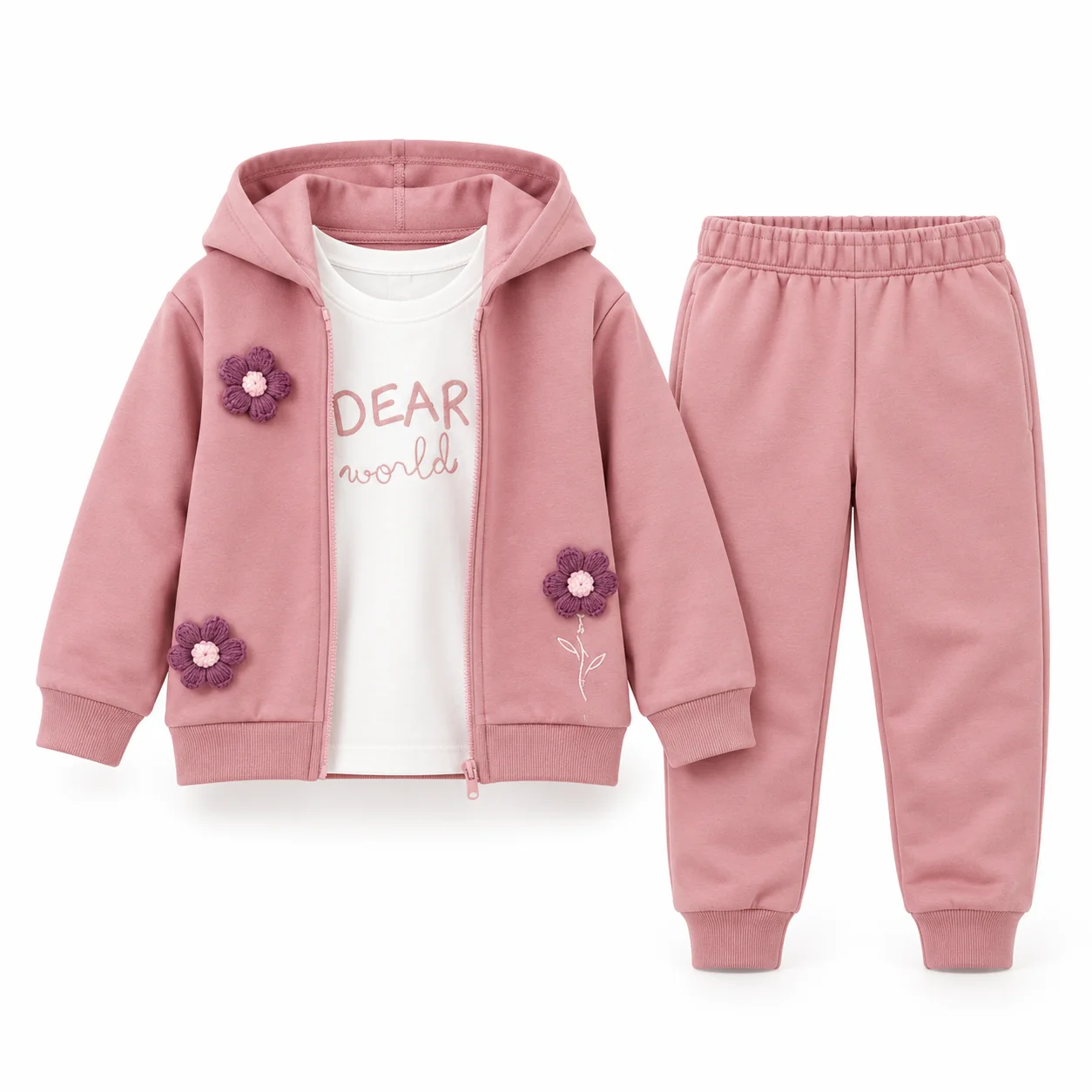 Ensemble Survêtement Fille avec Fleurs 3D – Confort & Style