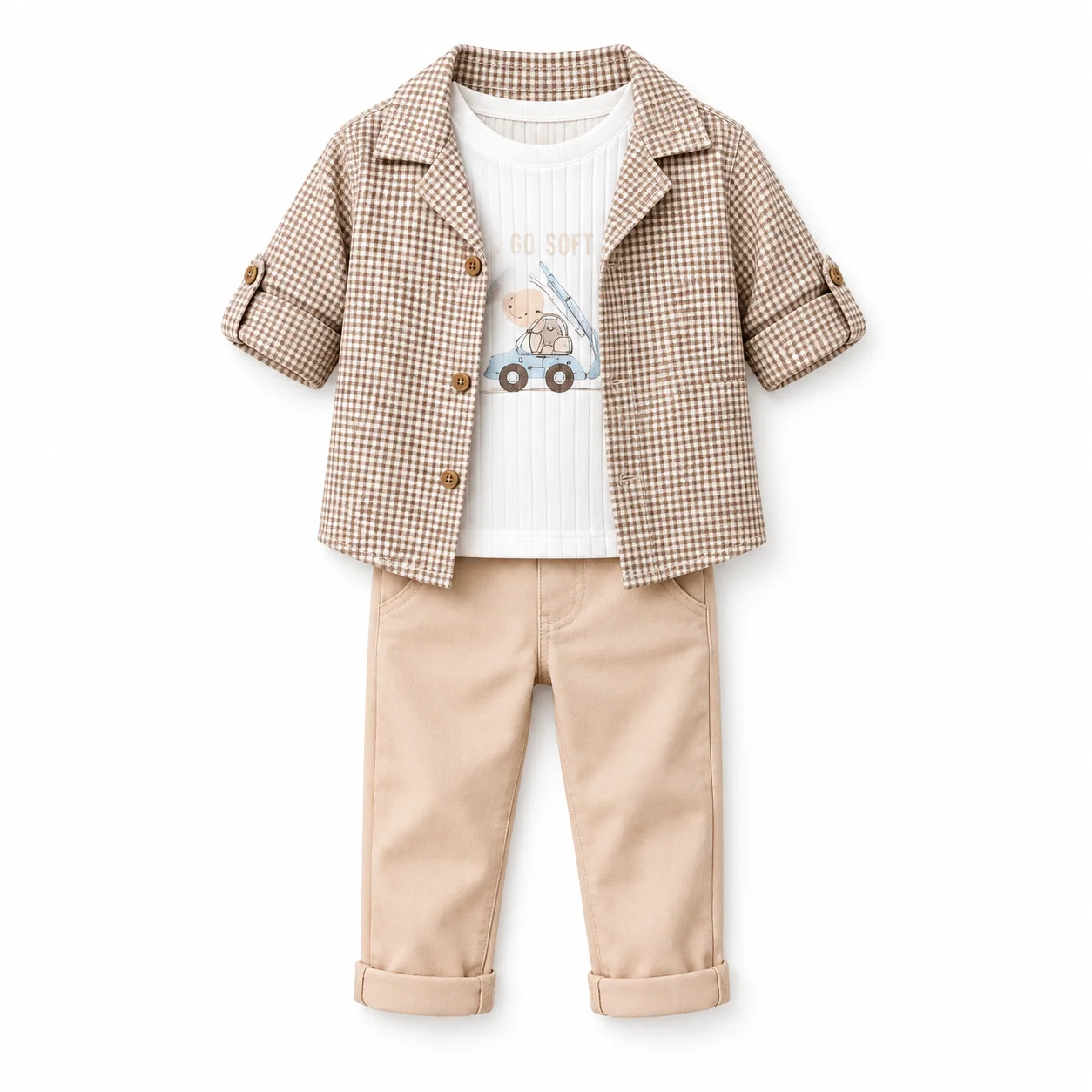 Ensemble 9-24 Mois Bébé Garçon – Chemise Carreaux & Pantalon Beige