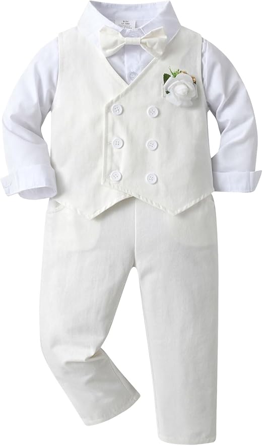 Ensemble bébé garçon cérémonie – Chemise, pantalon, gilet, nœud papillon et bretelles