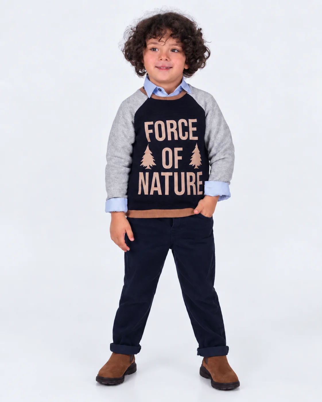 Ensemble Garçon 3 Pièces 2 à 5 Ans Tendance – Chemise, Pull Imprimé et Jean