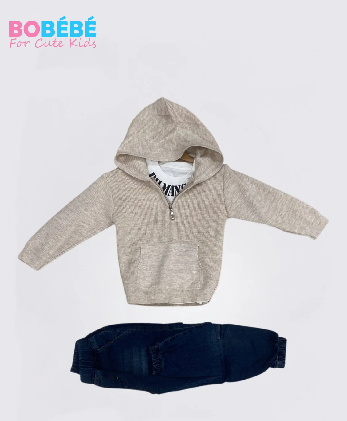Ensemble Garçon 3 Pièces – Hoodie zippé + T-shirt + Jean