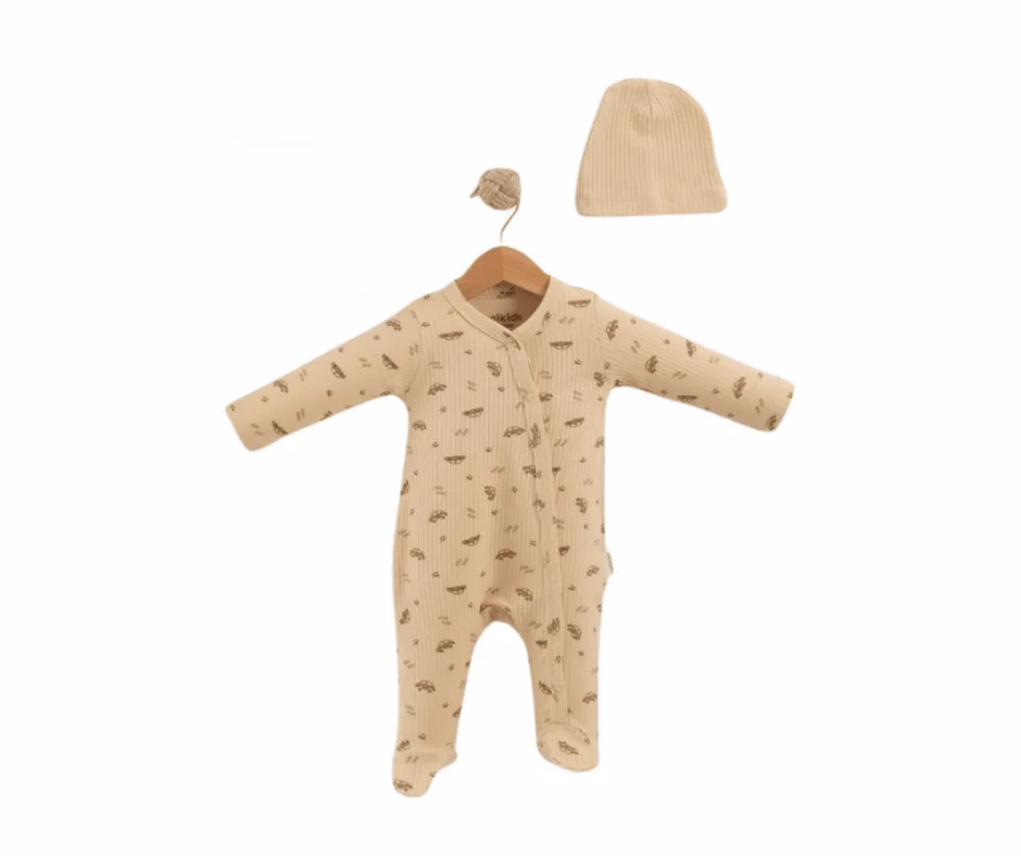 Grenouillère 0-3 Mois bébé 100% coton + bonnet assorti