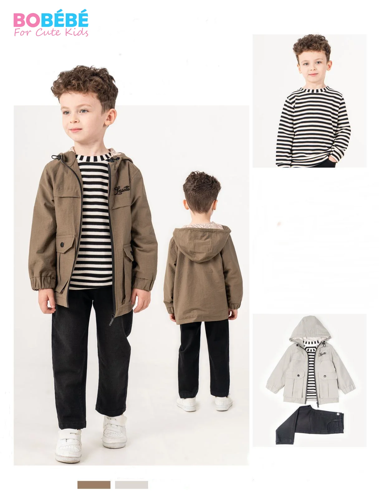 Ensemble Garçon 3 Pièces Street Chic – Parka à capuche + Pull rayé + Pantalon