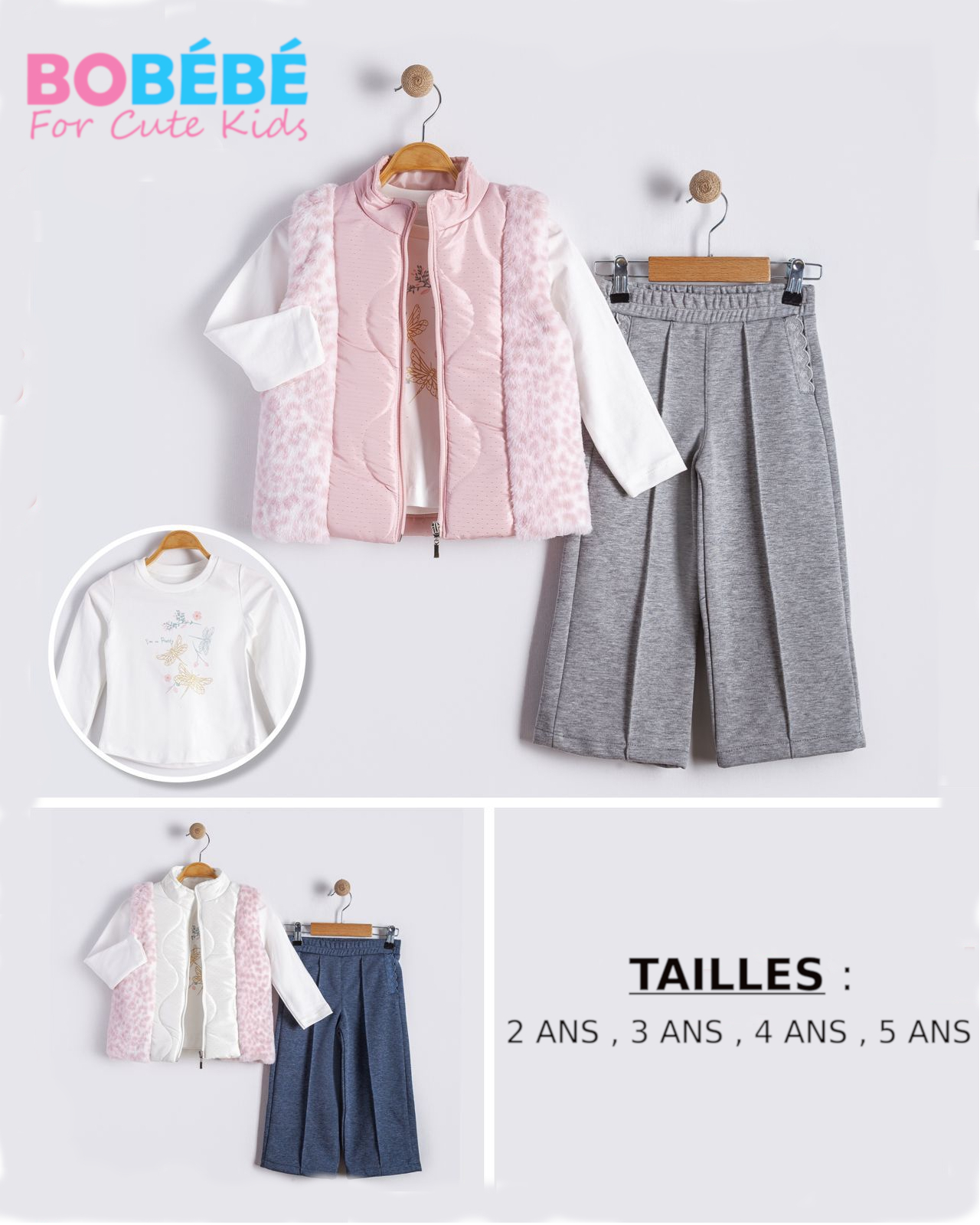 Ensemble Fille Confort & Style – Gilet Matelassé, T-shirt et Pantalon