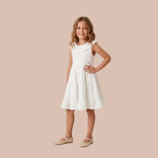 Robe 6-9 Ans Blanche Bohème – Volants & Coupe Fluide