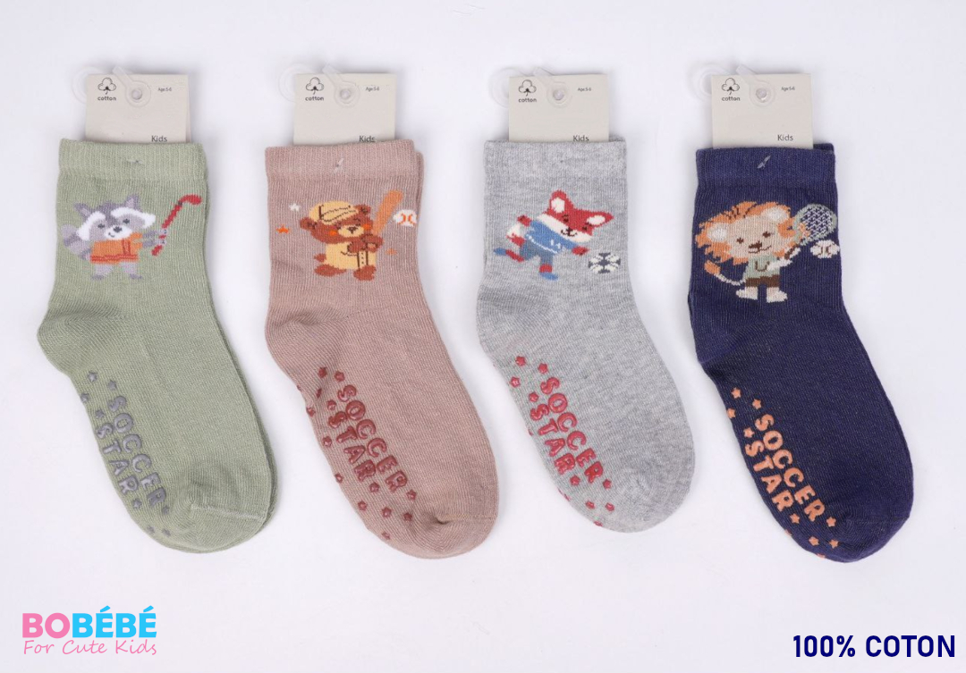Lot de 3 chaussettes enfant 100% coton — motifs sport & animaux