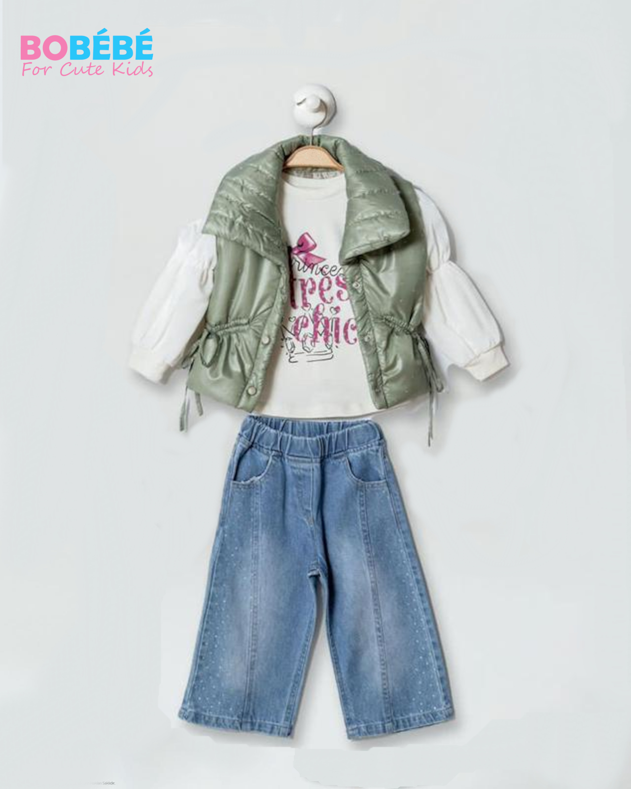 Ensemble fille 3 pièces (Gilet sans manches + Sweat + Jean)