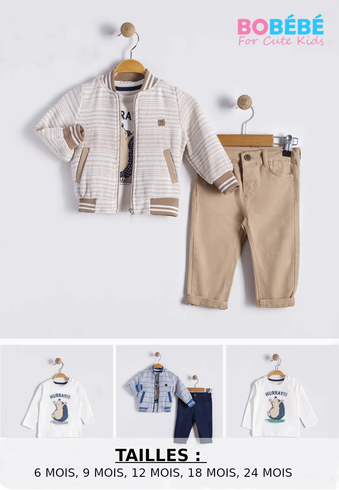 Ensemble Bébé Garçon – Veste Teddy, T-shirt Imprimé et Pantalon