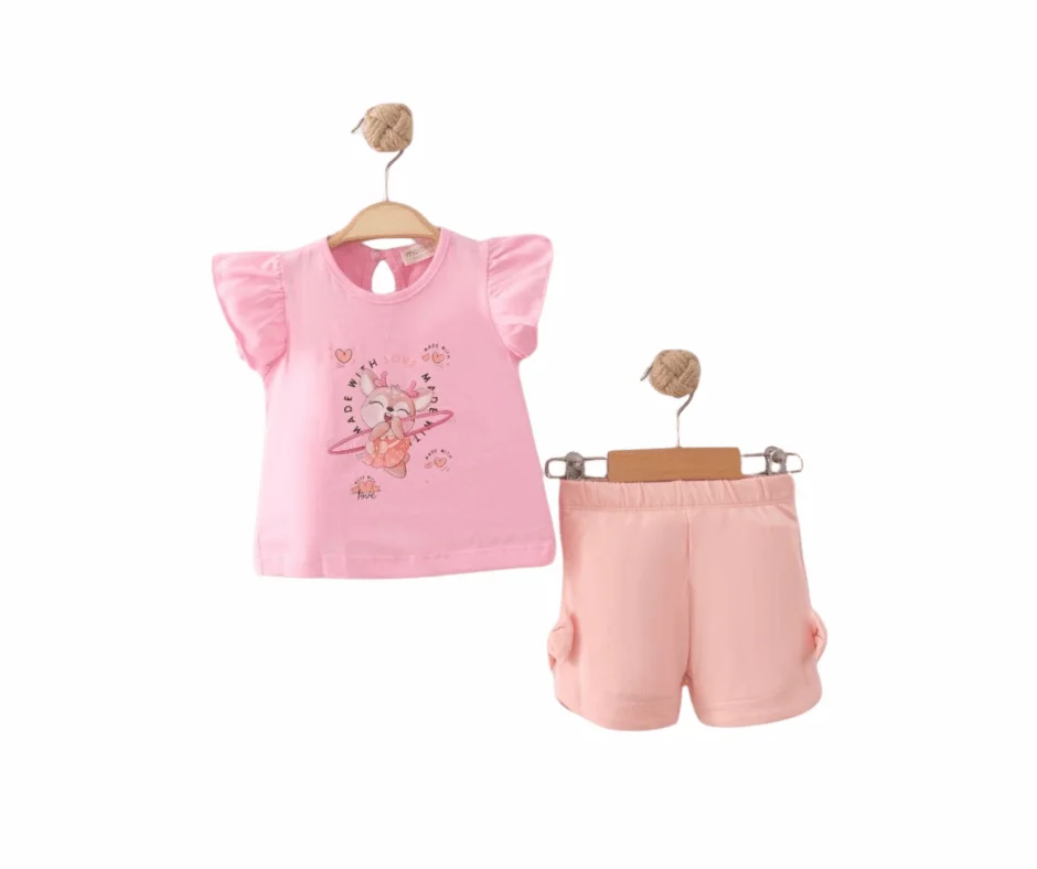 Ensemble 3-18 Mois bébé fille 2 pièces – T-shirt rose à volants + short rose