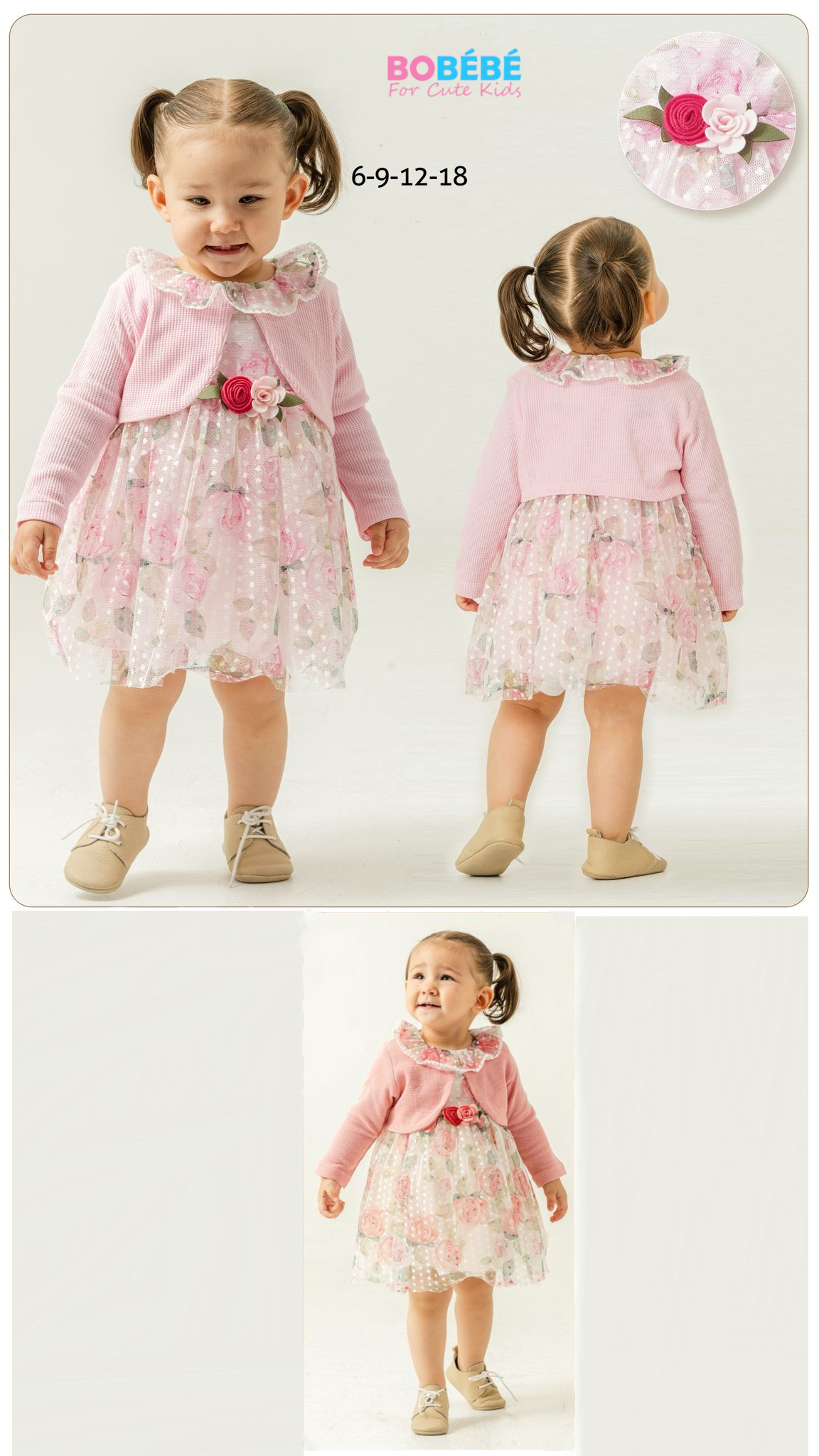 Robe Bébé Fille Fleurie avec Gilet Rose – Élégance & Douceur