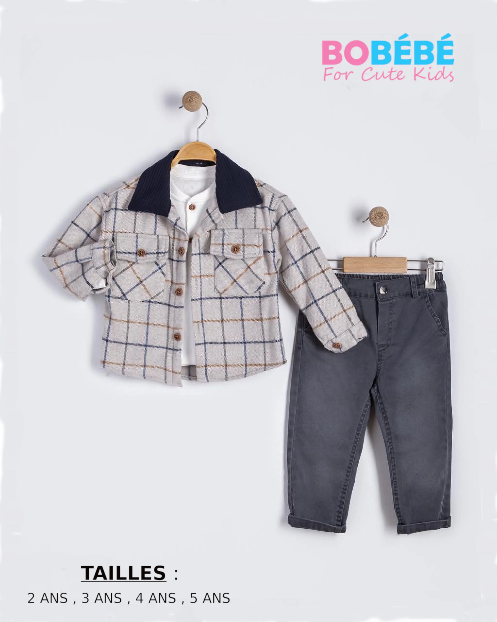 Ensemble Garçon Chic & Décontracté – Surchemise à Carreaux et Pantalon