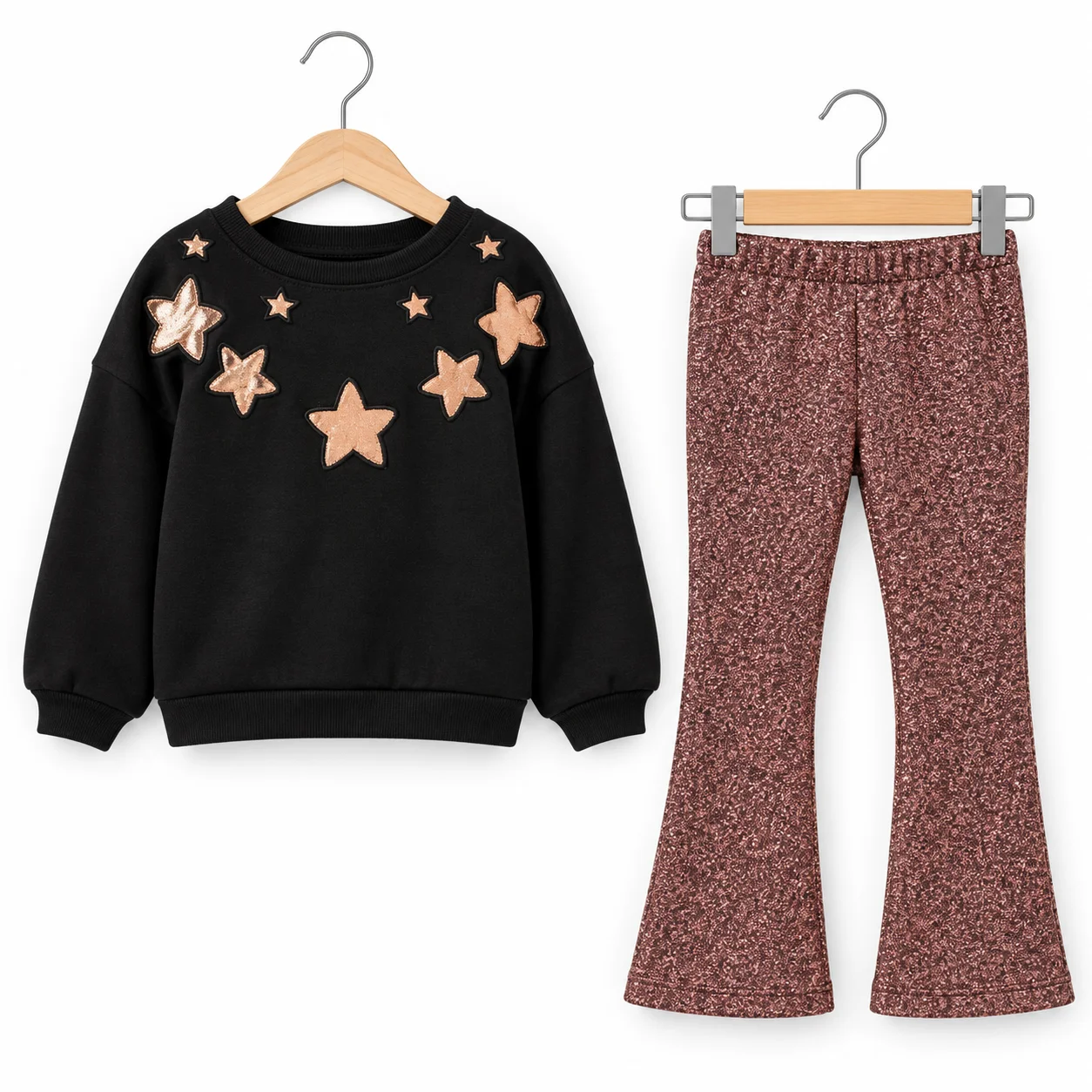 Ensemble Fille Pull Noir à Étoiles Dorées & Pantalon Pailleté