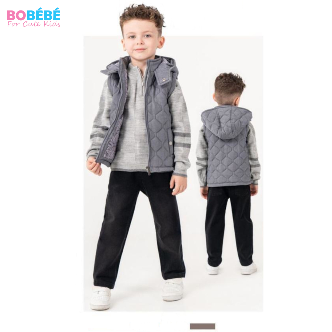 Ensemble garçon 3 pièces (Gilet matelassé à capuche + Pull + Pantalon)