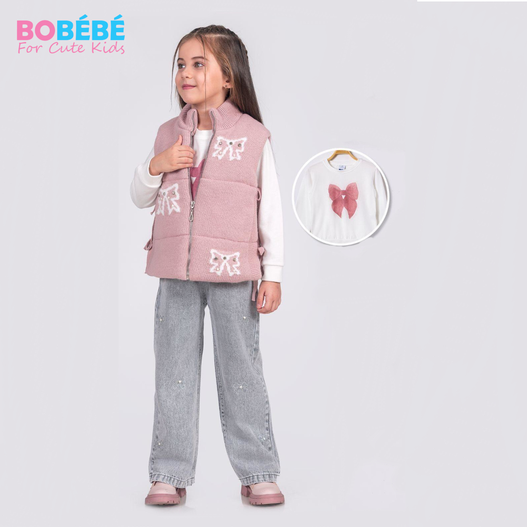 Ensemble fille 3 pièces (Gilet sans manches zippé + Sweat + Jean)