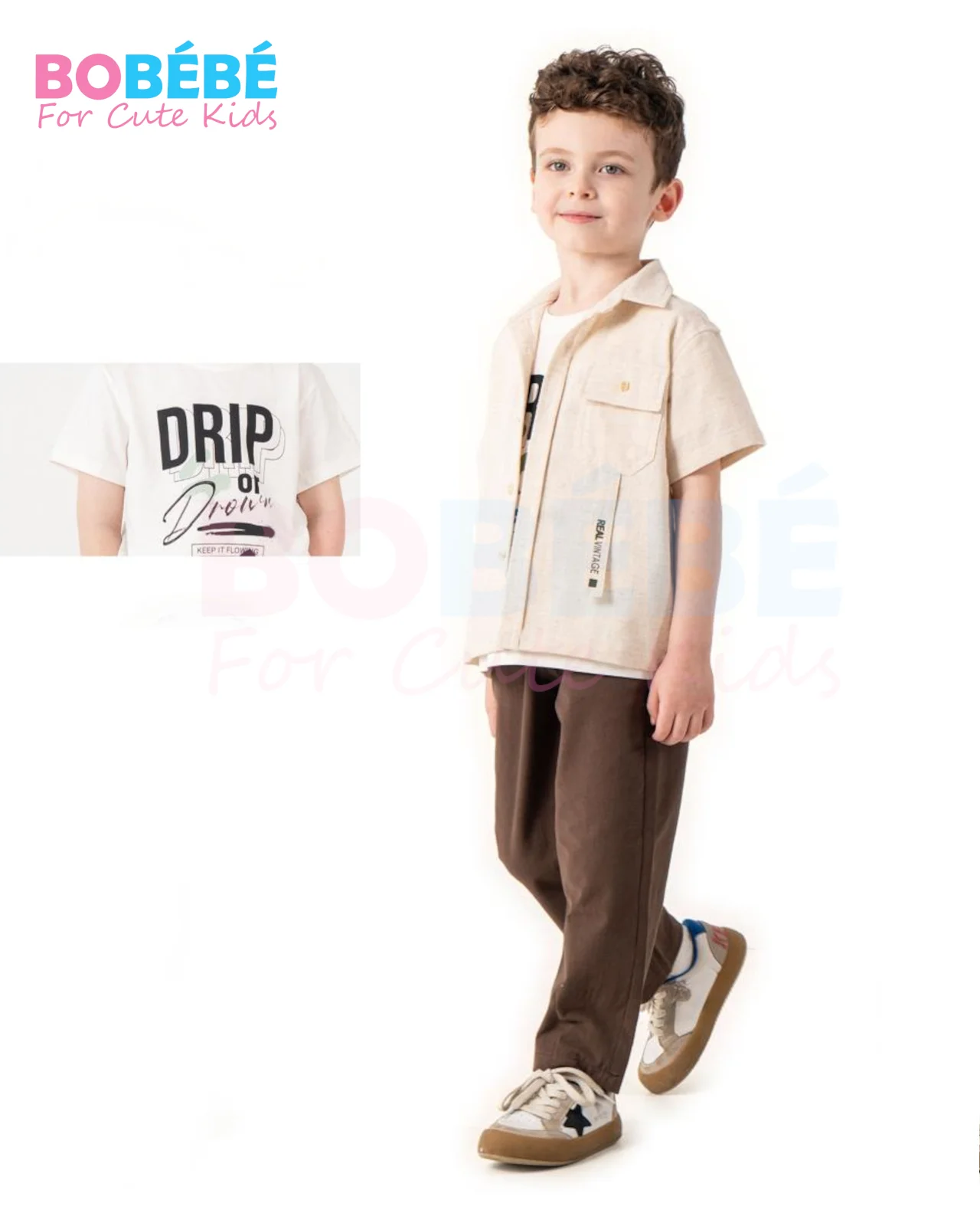 Ensemble Garçon 2-9 Ans Été 3 Pièces – Surchemise + T-shirt “DRIP” + Pantalon