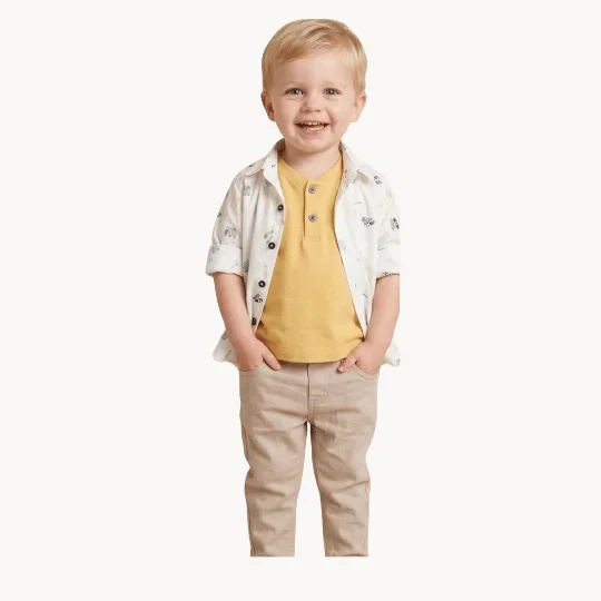 Ensemble 9-24 Mois Bébé Garçon – Chemise Imprimée & T-shirt Jaune