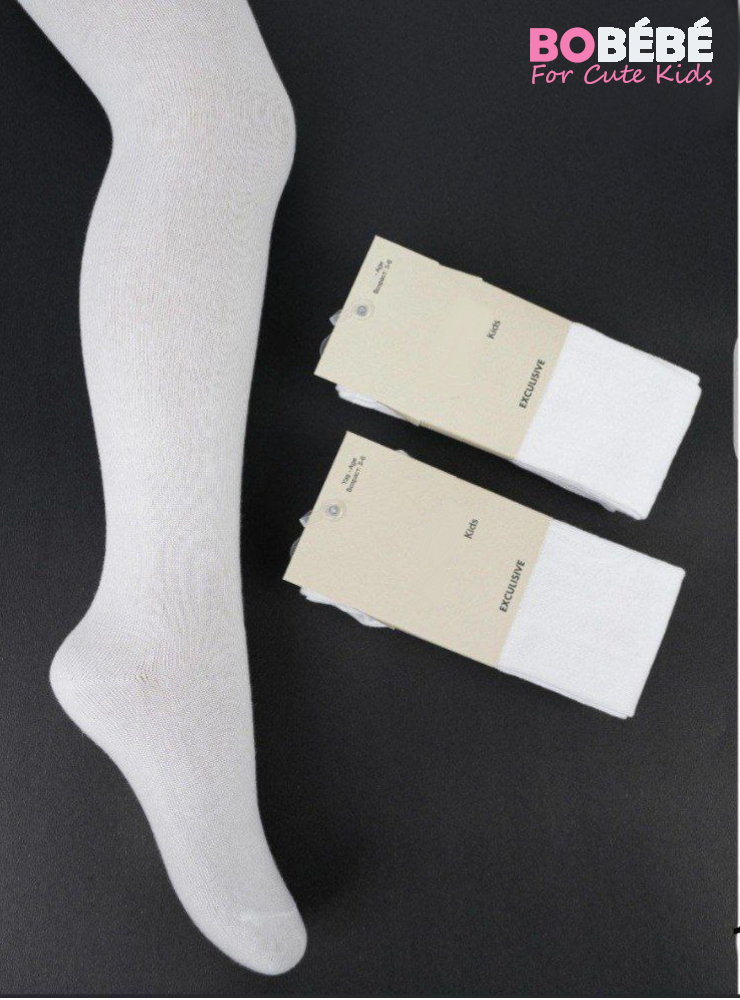 Collant fille uni (coton doux) — Blanc