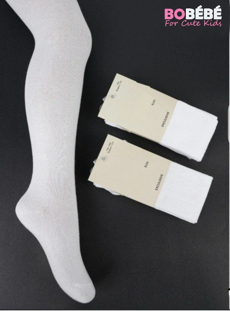 Collant fille uni (coton doux) — Blanc