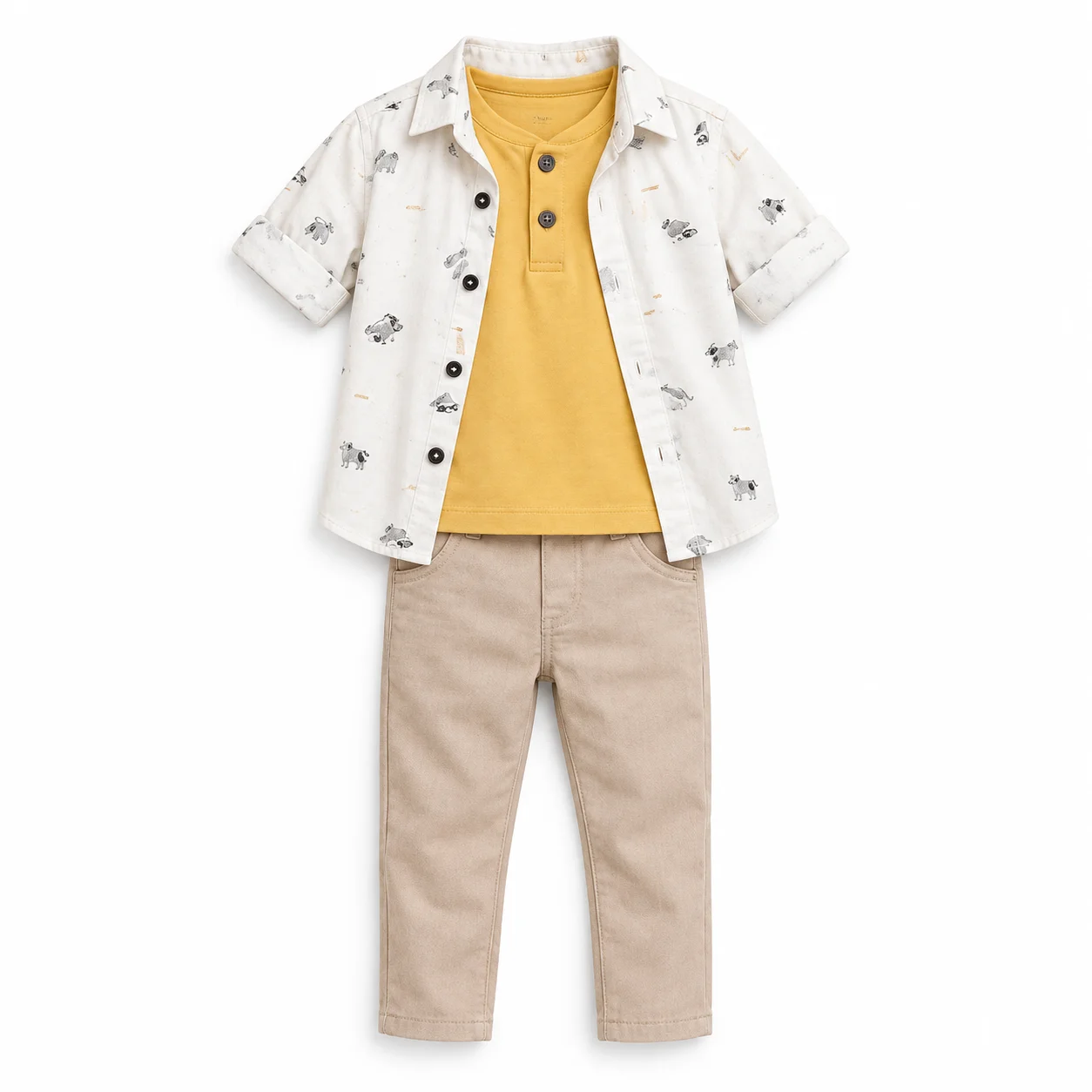 Ensemble 9-24 Mois Bébé Garçon – Chemise Imprimée & T-shirt Jaune