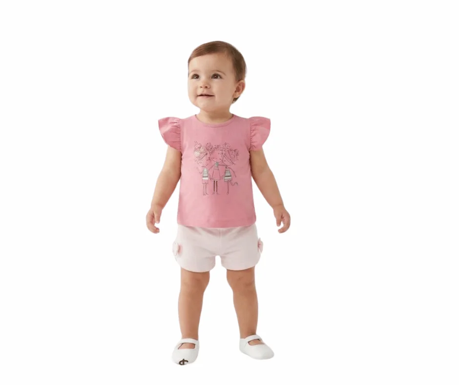 Ensemble 3-18 Mois bébé fille 2 pièces – T-shirt rose à volants + short blanc