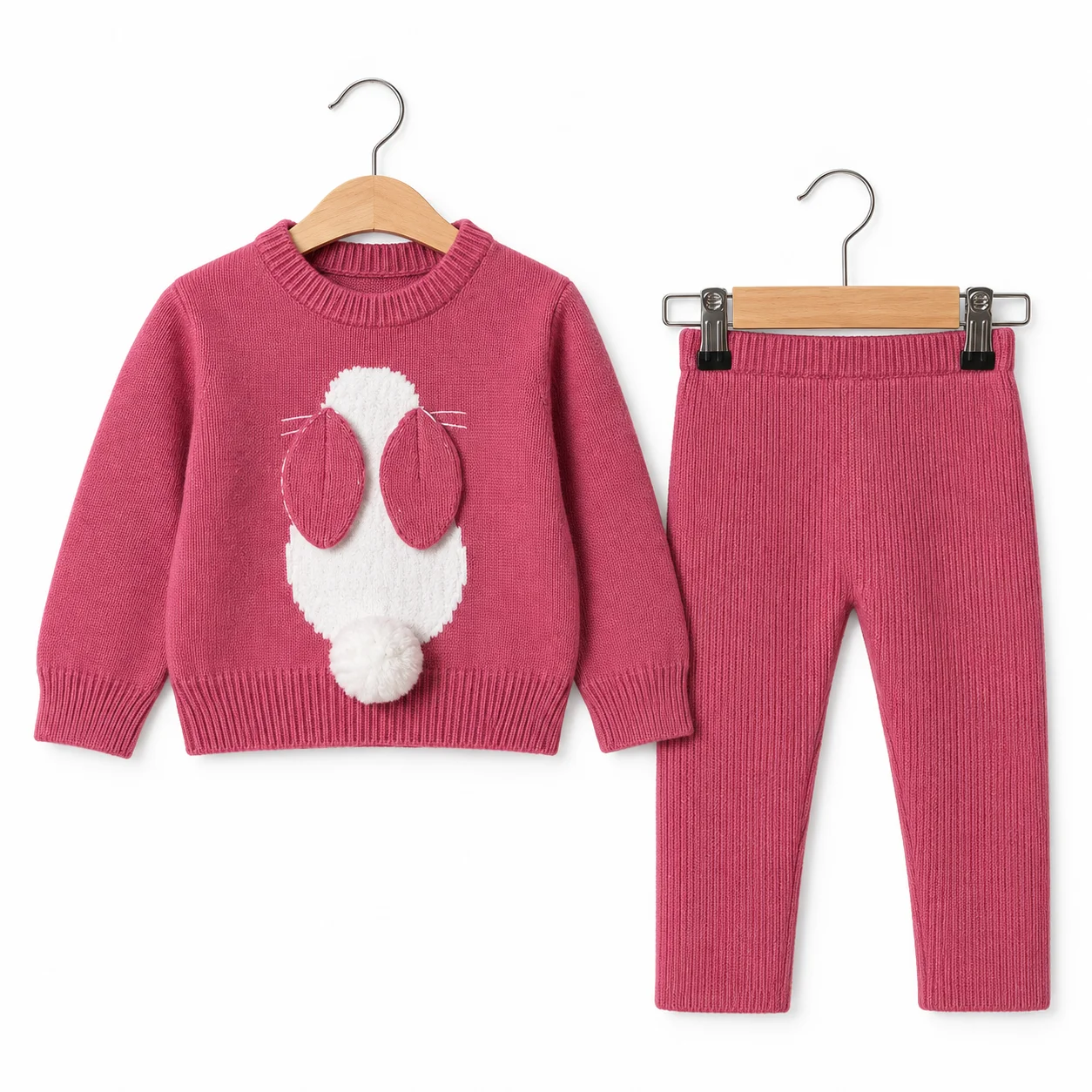 Ensemble Bébé Fille en Maille – Pull & Pantalon Motif Lapin