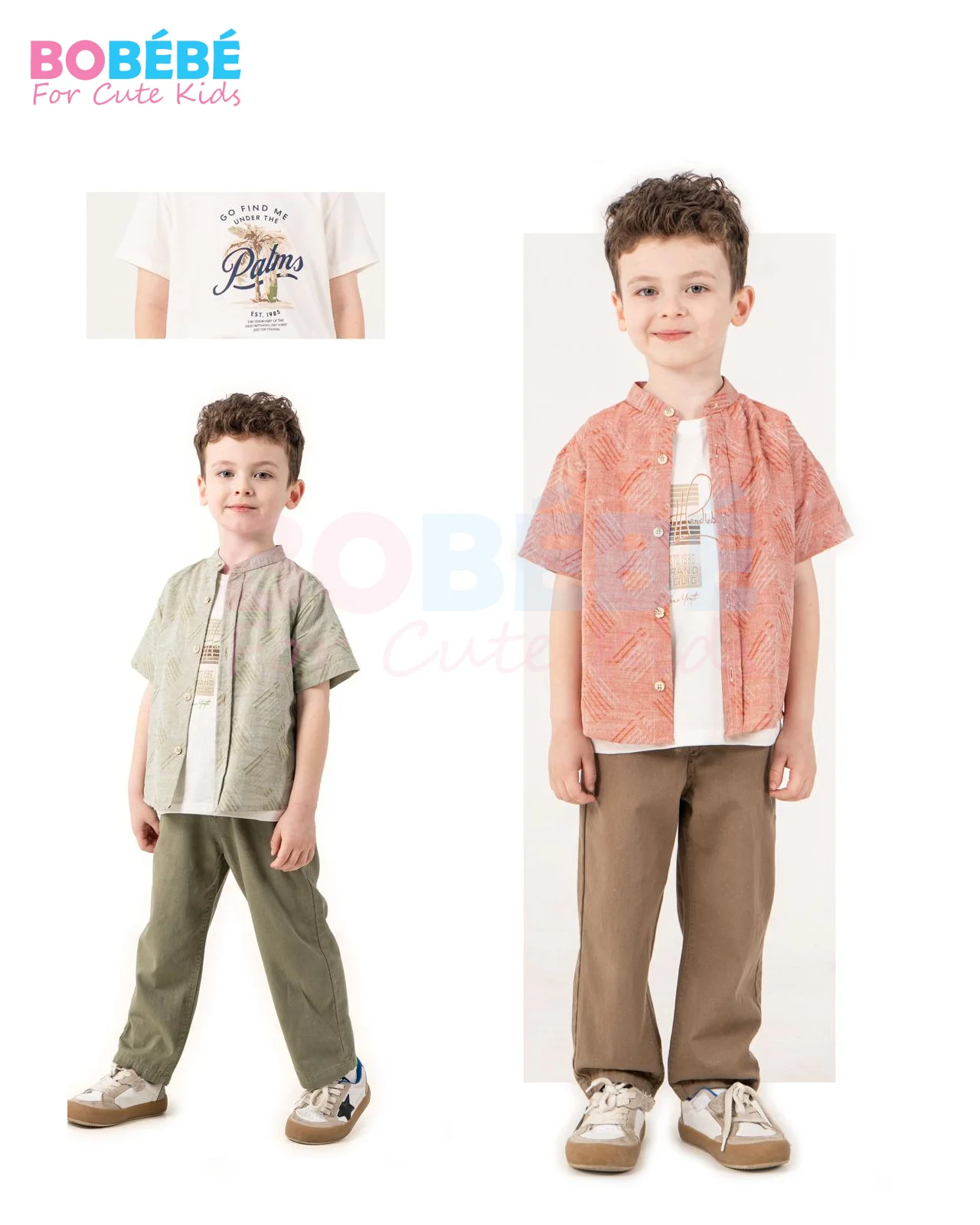 Ensemble Garçon (2–13 ans) Été 3 Pièces – Chemise manches courtes + T-shirt imprimé + Pantalon